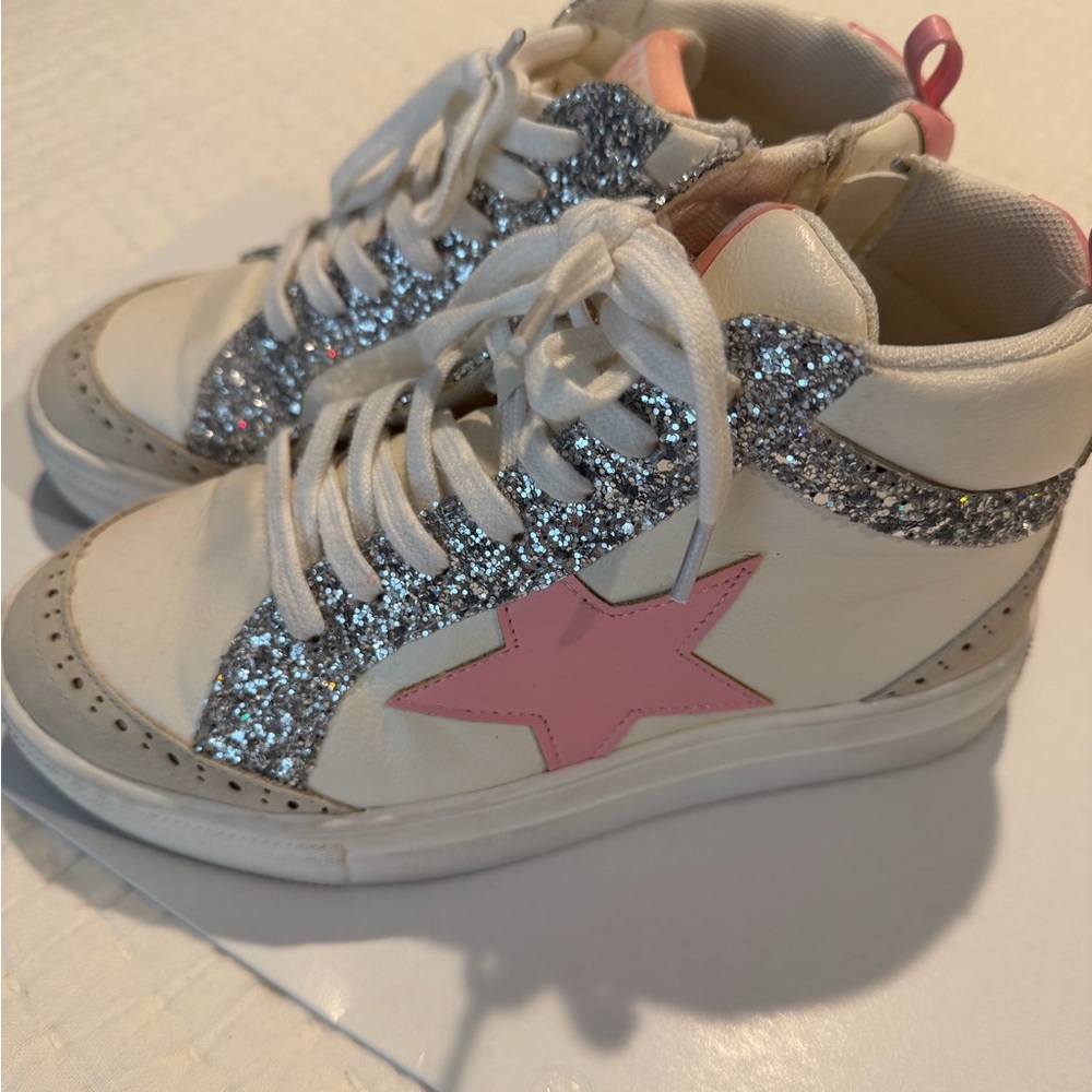 MIA Kids High-Top Sneakers - Pink and Silver Glitter